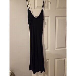 Black Solid Cowl Neck Strappy Slip Dress Midi Stretch Lightweight Size S